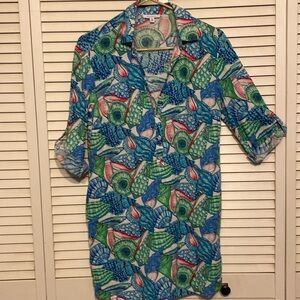 Talbots Ocean Print Gauze Dress / Beach Cover Size XS